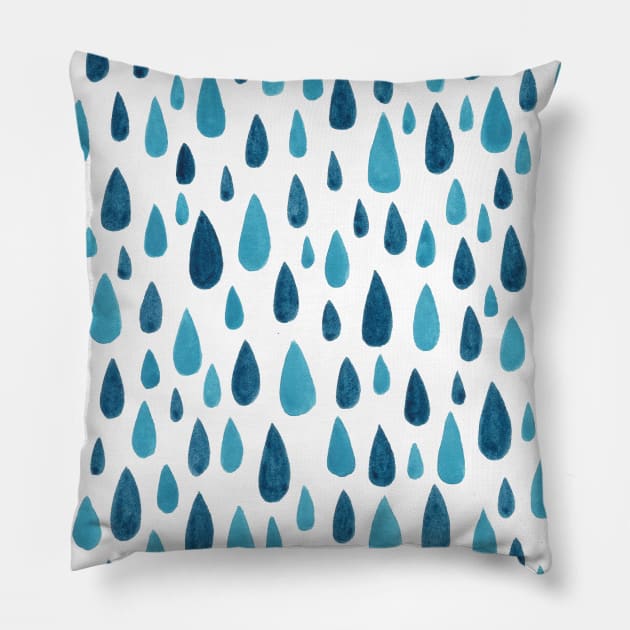 Blue Raindrops Pillow by sallycummingsdesigns