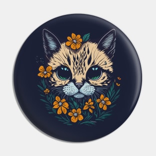 Head Of Flower Cat Pin