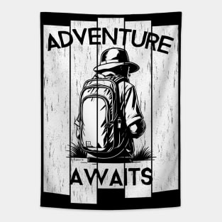 Adventure Awaits Black and White Tapestry