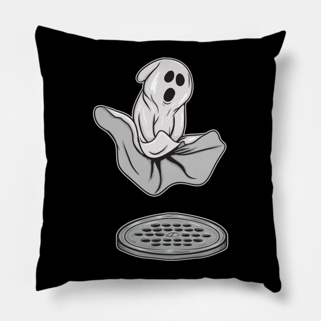 Funny Ghost With Skirt Blowing Over Subway Grate T Shirt Pillow by GigibeanCreations