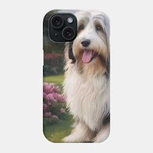 Cute Bearded Collie In Garden Art Painting Phone Case