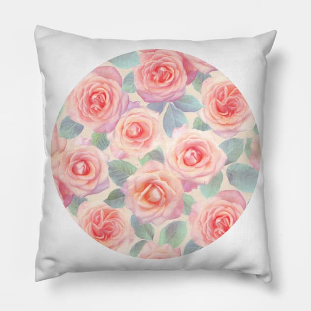 Oversized Opal Pink and Peach Painted Roses Pillow by micklyn