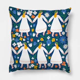 Midsummer dancing girls in flower field Pillow