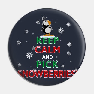 Arctic Puffin Keep Calm and Pick Snowberries Elf Christmas Pin