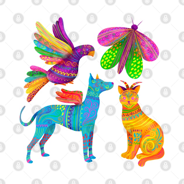 Alebrijes watercolor set dia de muertos by Mako Design 