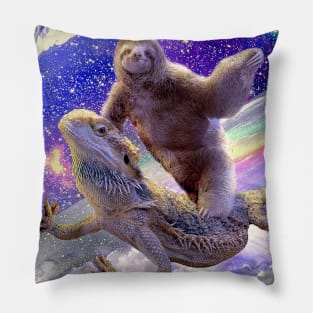 Space Sloth Riding Bearded Dragon Lizard Pillow