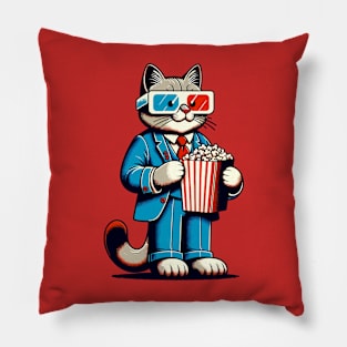 Cool cat eating popcorn Pillow