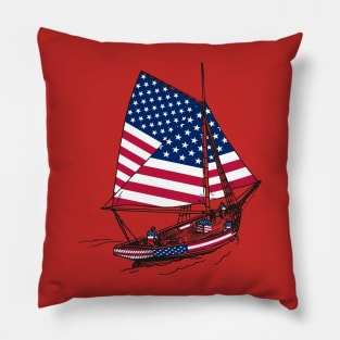 Vintage America Victorian Galleon Ship of United States Flag Celebrate United States Independence Day Pillow