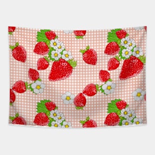 Nina's Strawberry Patch on Pink Plaid Design Collection Tapestry