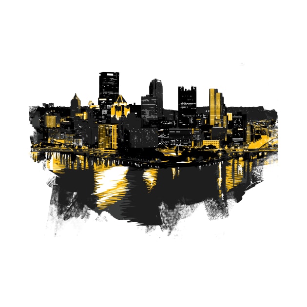 Pittsburgh Downtown Skyline Digital Painting by polliadesign