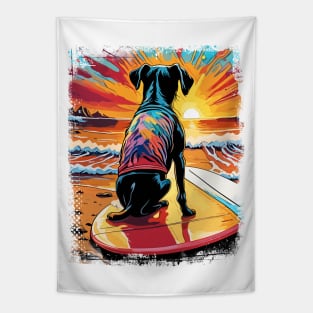 Dog Surfing Cute Colorful Comic Illustration Tapestry