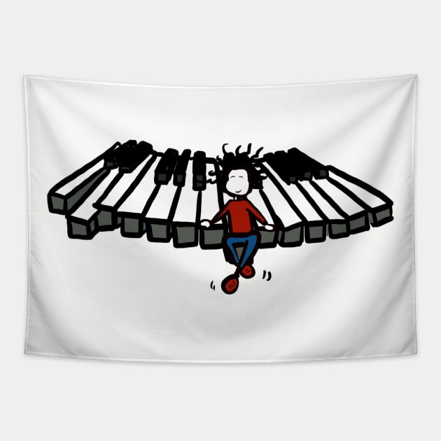 Flying piano 2 woman Tapestry by Guastevi