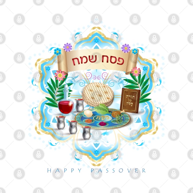 Happy Passover Festival Traditional Symbols Pesach Seder Decoration by sofiartmedia