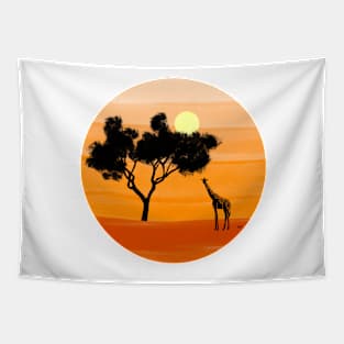 Giraffe Sunset - Orange Tapestry