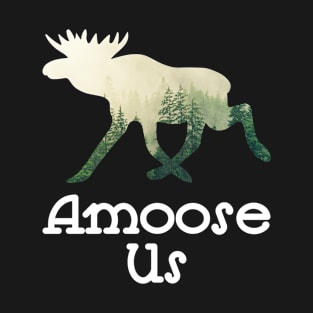 Amoose Us Walking Moose With A Green White Forest Tree Fill T-Shirt