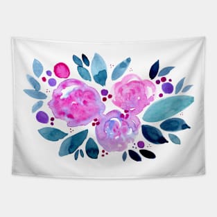 Watercolor flower bouquet - pink and teal Tapestry