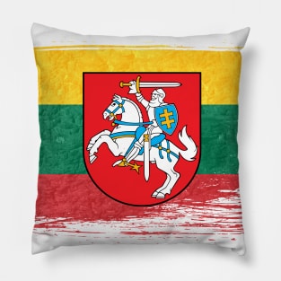 Lithuania flag - grunge brick stone Pillow