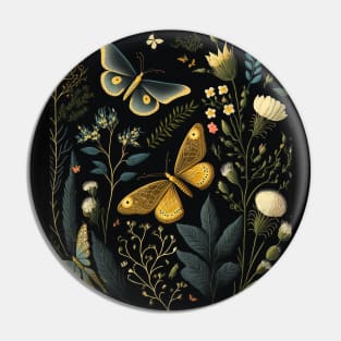 Dark Cottagecore Moth + Butterfly Forest Scene Pin