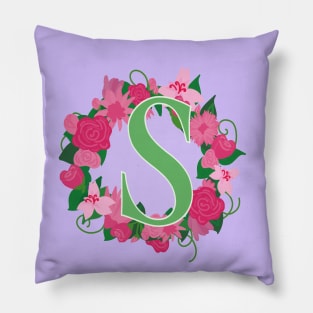 Monogram S, Personalized Floral Initial Pillow