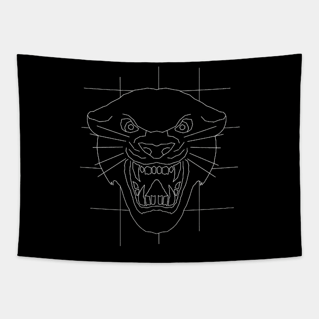 Panther head face drawing in white Tapestry by Namwuob