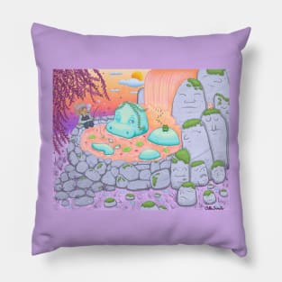 Sunset at the Waterfall with Friends Pillow