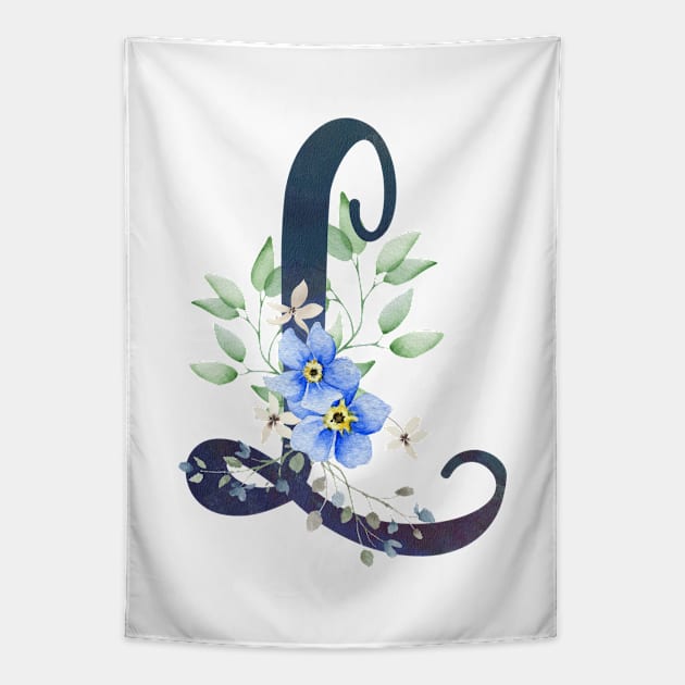 Floral Monogram L Wild Blue Flowers Tapestry by floralmonogram