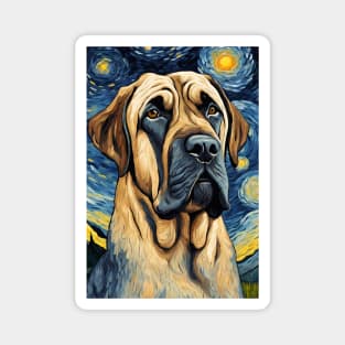 Mastiff Dog Breed Painting in a Van Gogh Starry Night Art Style Magnet