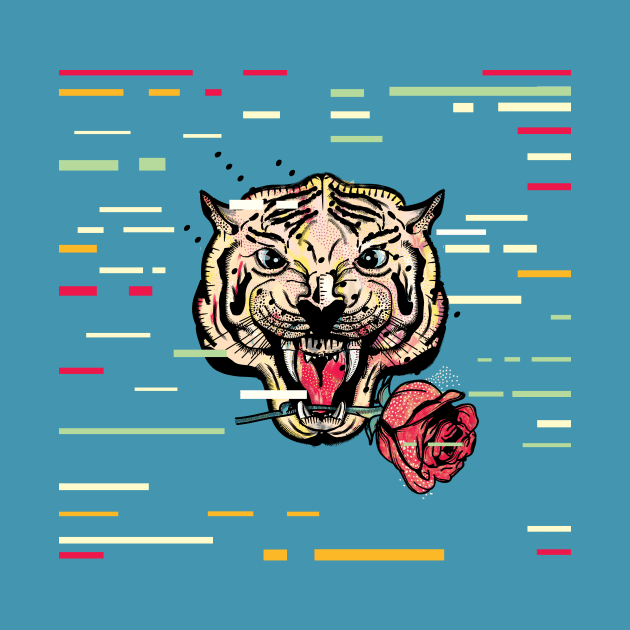 Tiger with a red rose by LICENSEDLEGIT