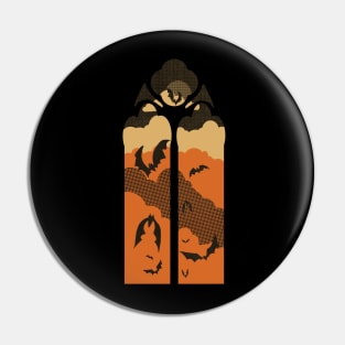 Vintage Orange Gothic Window with Bats Pin