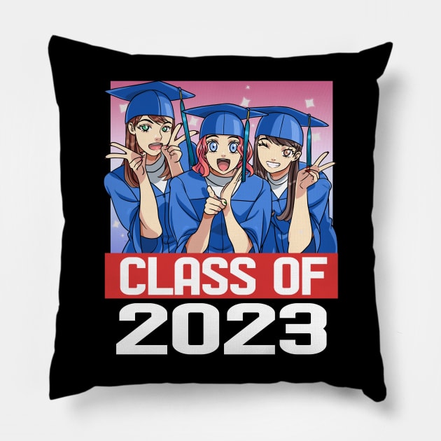 Class Of 2023 Seniors Graduation Grad Student Anime Girls Pillow by Noseking