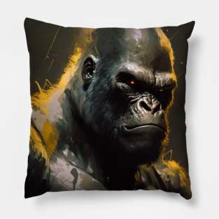 Gorilla Ape Portrait Animal Nature Wildlife Dark Painting Wild Spirit Pillow