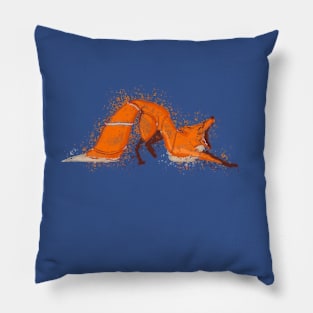 Fox yawning painting lineart blue Pillow