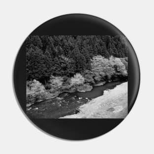 Black and White Mountain Stream Photograph Pin