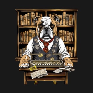 Accountant English Bulldog t-shirt design, a bulldog wearing an eyeshade and holding an abacus T-Shirt