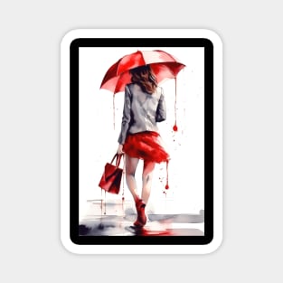 Girl with a red umbrella Magnet