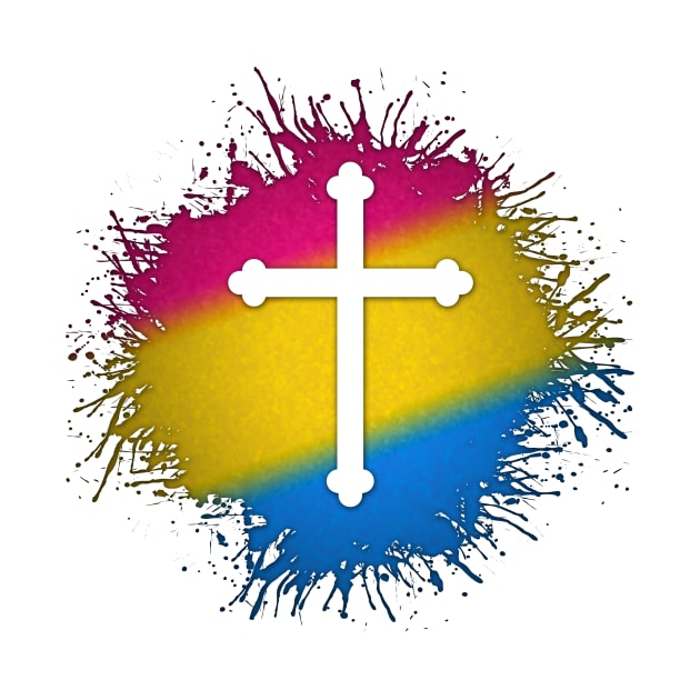 Paint Splatter Pansexual Pride Christian Cross Symbol by LiveLoudGraphics