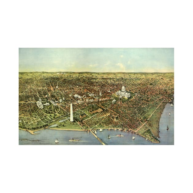 Antique Map with a Panoramic View of Washington DC by MasterpieceCafe