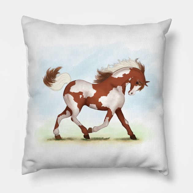 Trotting Chestnut Overo Pinto Horse Pillow by Mozartini