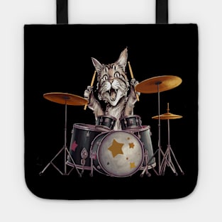 Funny Cat Playing the  Drums Tote