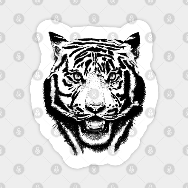 Snarling Tiger Face Magnet by bens black line art