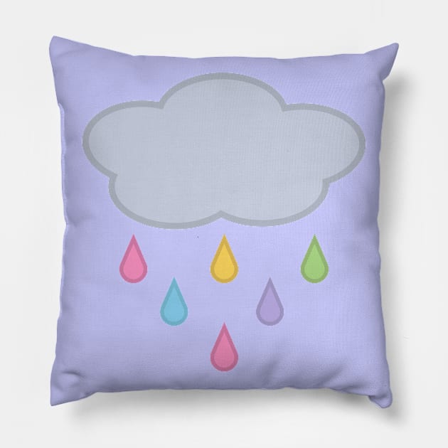 Raining Rainbow Raindrop Rain Cloud in Purple Pillow by Kelly Gigi