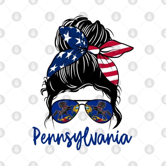 Pennsylvania girl Messy bun , American Girl , Pennsylvania Flag by JayD World