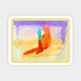 The Stretch of the Body, A Beautiful Painting of a Twisted Yoga Pose Magnet