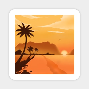 Warm Yellow Sunset Tropical Beach Magnet