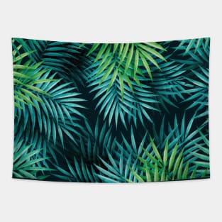 Tropical Green And Blue Botanical Palm Leaves Tapestry