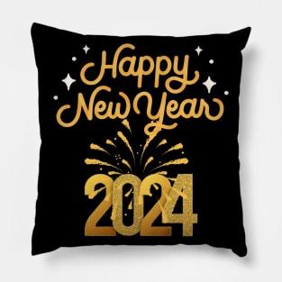 Happy New Year 2024 Gold Letters, Fireworks Design Pillow