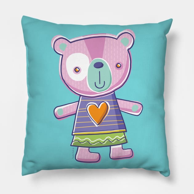 Pink Teddy Bear Cartoon Pillow by vaughanduck