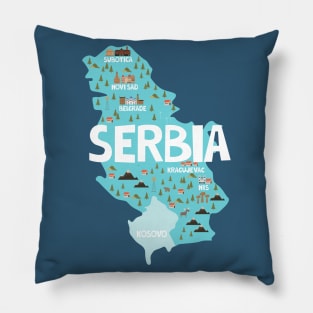 Serbia Illustrated Map Pillow