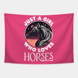 Just A Girl Who Loves Horses - White Text Tapestry