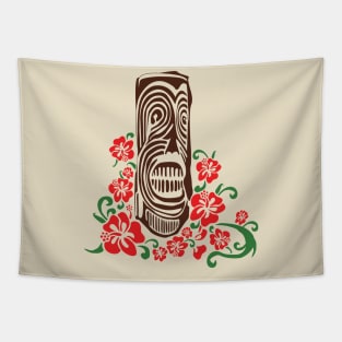 Tiki Totem with Hibiscus Flowers Tapestry